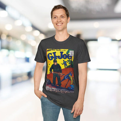 Close-up of the G.I. Joe No.51 softstyle T-shirt fabric displaying the relaxed fit with royal blue color and crew neckline