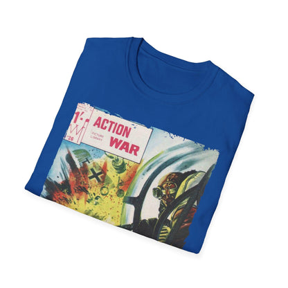 Close-up of the unisex softstyle T-shirt collar showcasing the smooth ribbed neckline and subtle stitching detail in vibrant