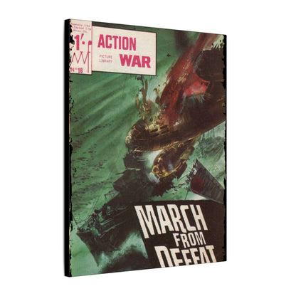 Close-up of the canvas texture featuring vibrant colors and detailed brushstrokes from the Action War #18 artwork.