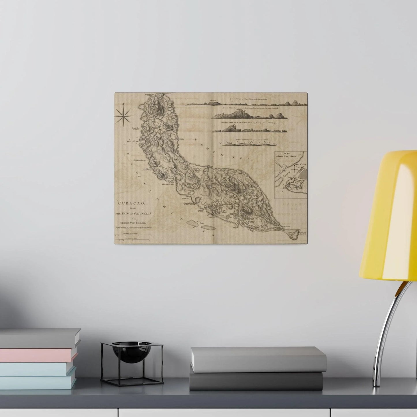 Detailed view of the Curacao painting’s vibrant color brushstrokes and textured canvas surface at a diagonal angle