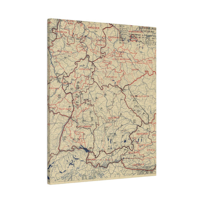Close-up of the detailed map’s textured canvas surface with visible stitching along the edges, highlighting vintage style