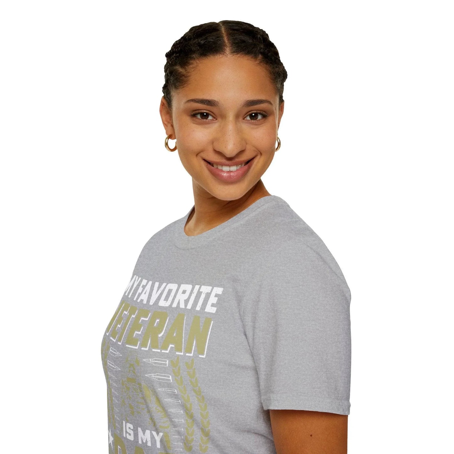 Close-up of the Favorite Veteran Dad T-Shirt’s inside collar tag with soft fabric texture and relaxed fit in navy blue