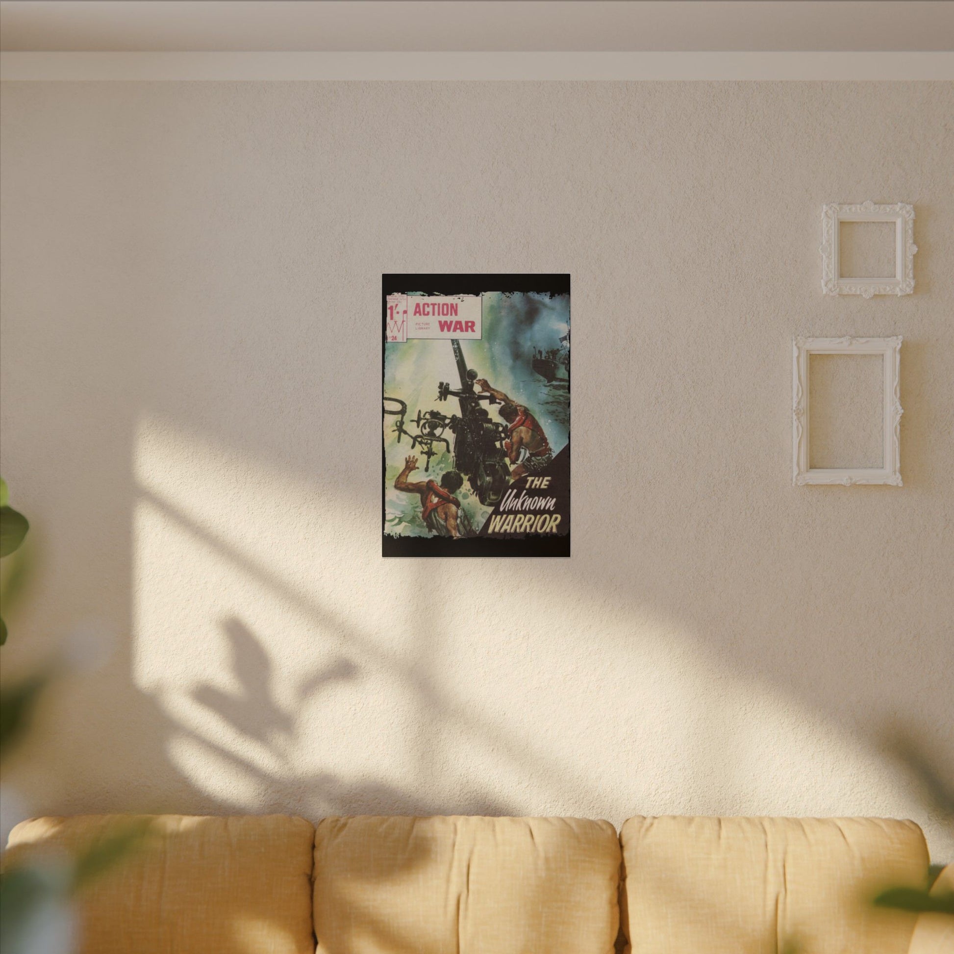 Close-up of the textured canvas surface with visible weave and subtle brushstroke details highlighting the artwork's vintage