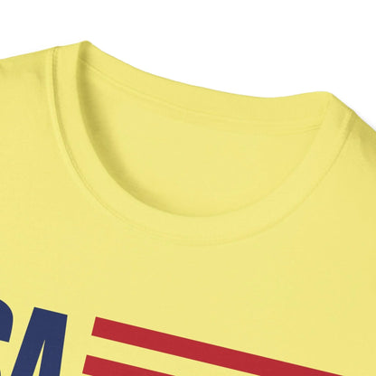 Diagonal view highlighting the soft cotton fabric texture and vibrant colors of the American flag print on the unisex