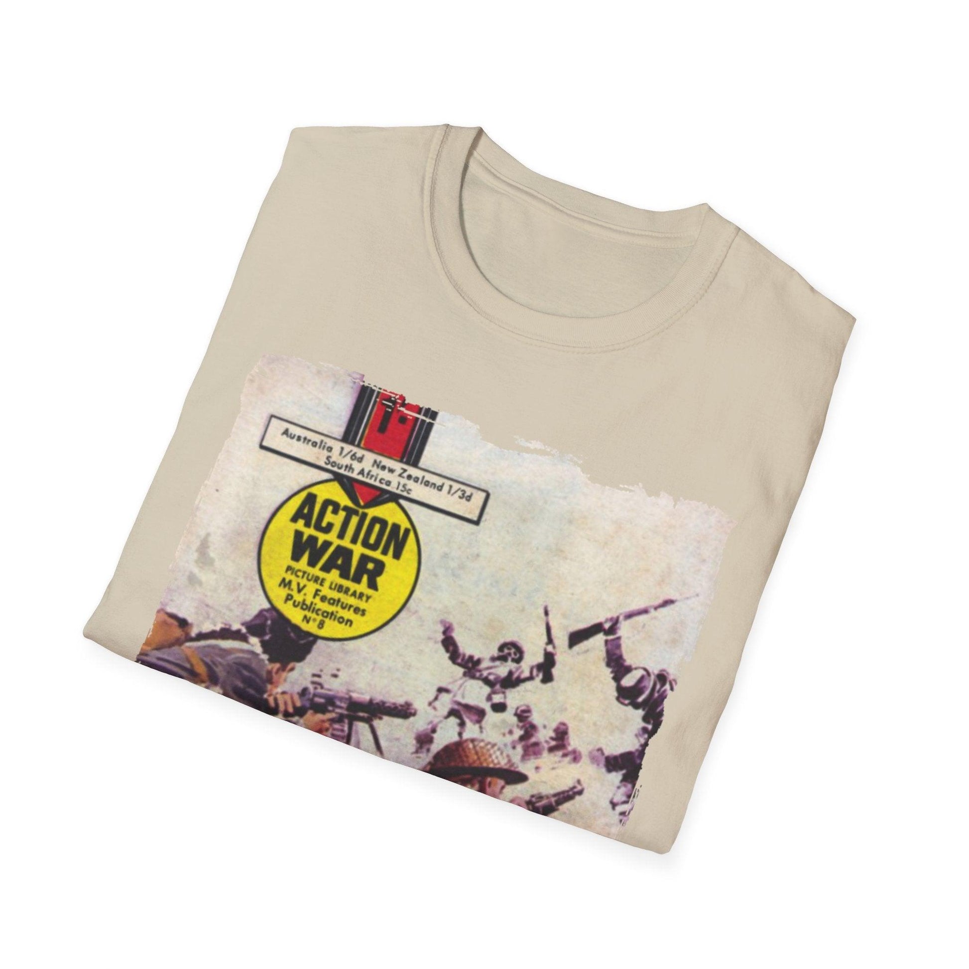 Close-up of the unisex softstyle T-shirt's fabric texture showing smooth cotton blend in deep black with subtle stitching