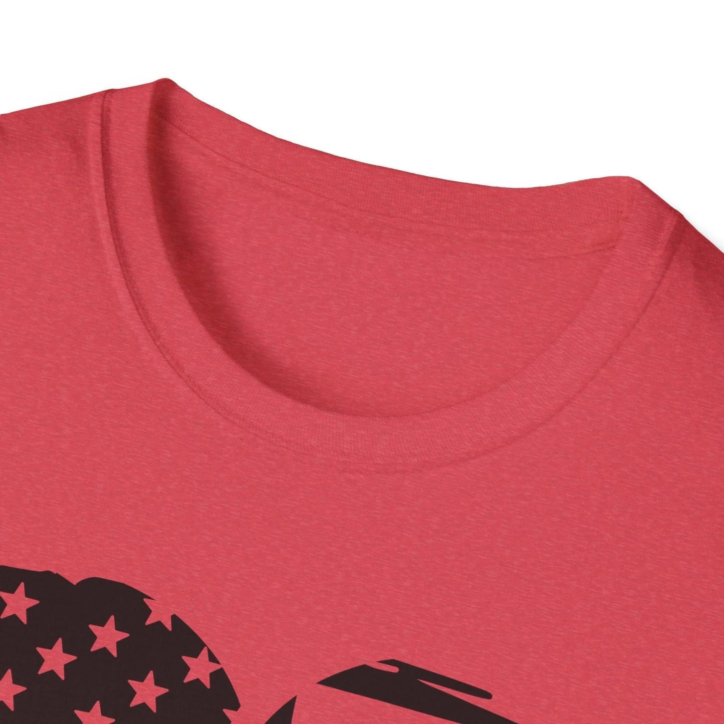 Close-up of the American Heart B&W unisex softstyle T-shirt's smooth, matte fabric texture highlighting the relaxed fit and