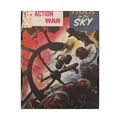 Close-up of the textured canvas surface highlighting the detailed brushstroke finish and vibrant colors of Action War #23.
