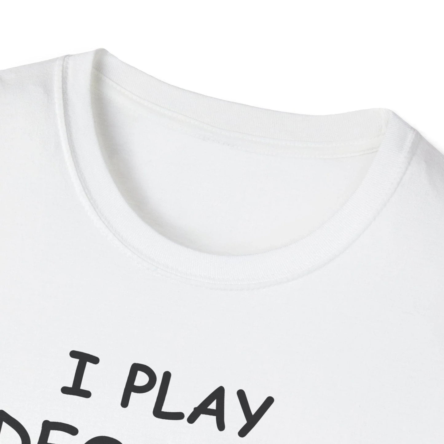 Close-up of the unisex black softstyle fabric showing fine texture and subtle stitching on the relaxed crew neckline.