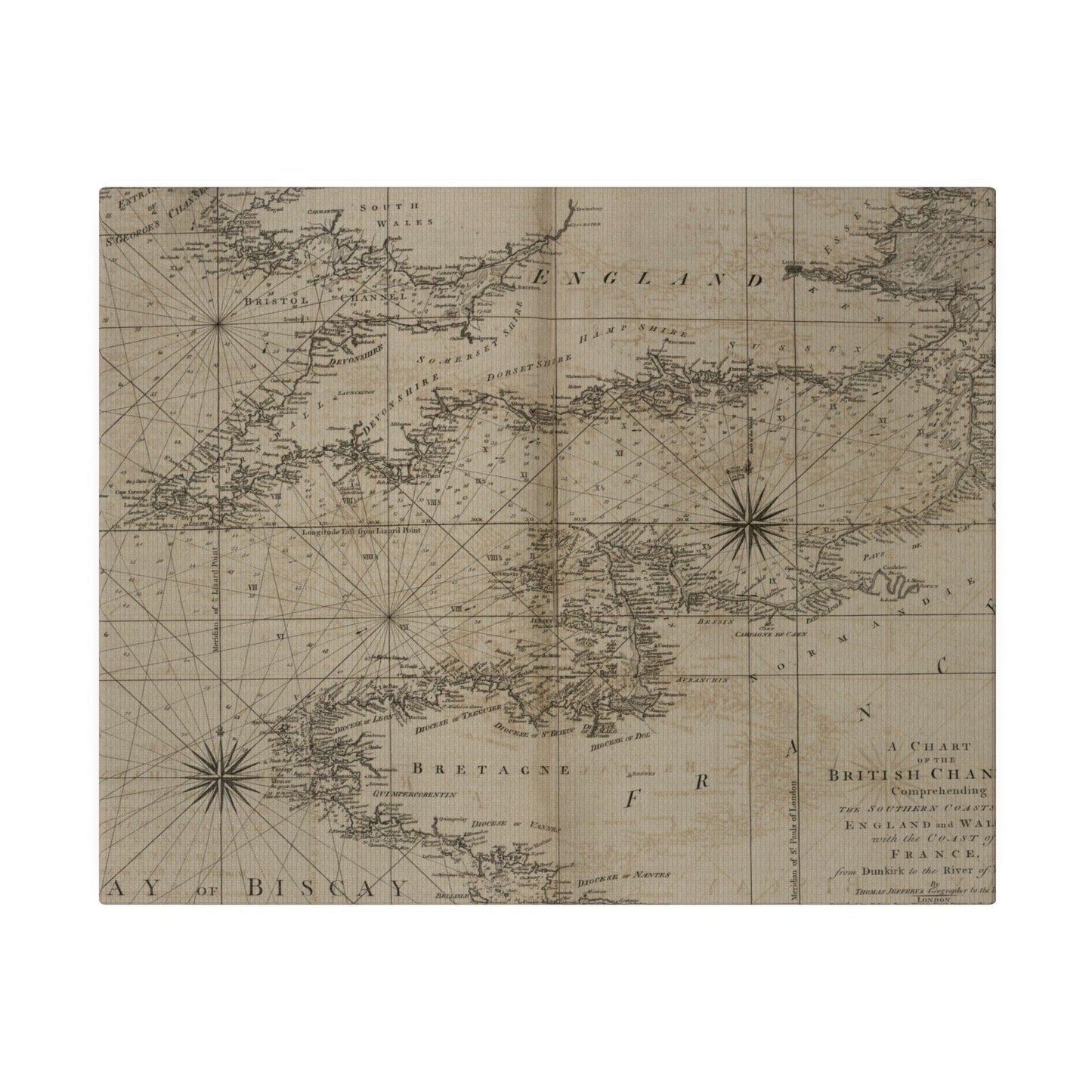 Close-up of the textured canvas surface highlighting subtle brushstroke details and color gradation of the British Channel