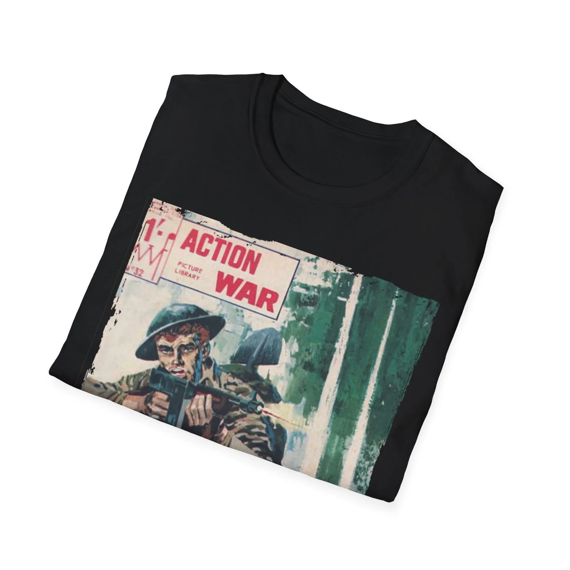 Close-up of the unisex softstyle T-shirt’s fabric weave in relaxed fit dark navy, highlighting the smooth, breathable cotton