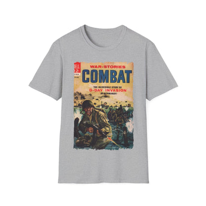 Close-up of the Combat Mar 1964 T-shirt fabric showing soft cotton knit texture and subtle heather blue color detail from