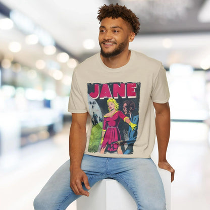 Close-up of the Jane No.33 softstyle T-shirt collar highlighting the neat double-stitched neckline and smooth fabric texture