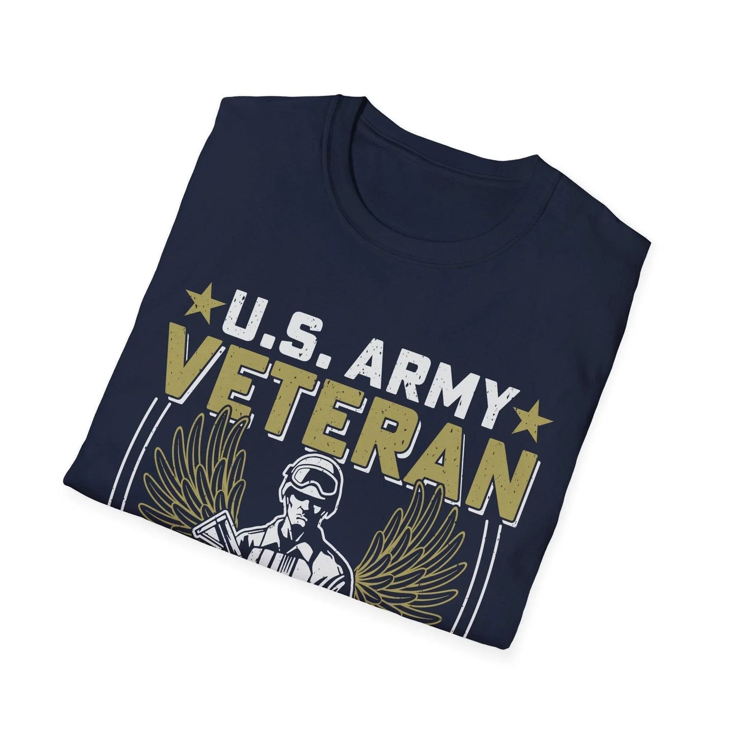 Close-up of Army Defender of Freedom unisex softstyle T-shirt fabric texture showcasing smooth cotton blend and subtle