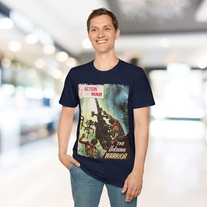 Close-up of the charcoal gray fabric displaying the softpoly blend texture and subtle heather pattern on the unisex