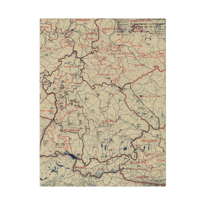 Close-up of the detailed map legend and handwritten annotations on aged canvas with subtle coloring and textured finish.