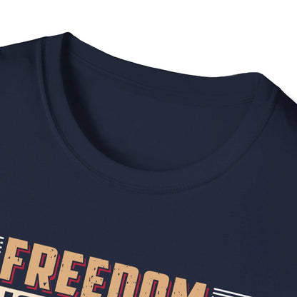 Front close-up highlighting the soft cotton fabric and vibrant black color of the Freedom Isn't Free unisex T-shirt's