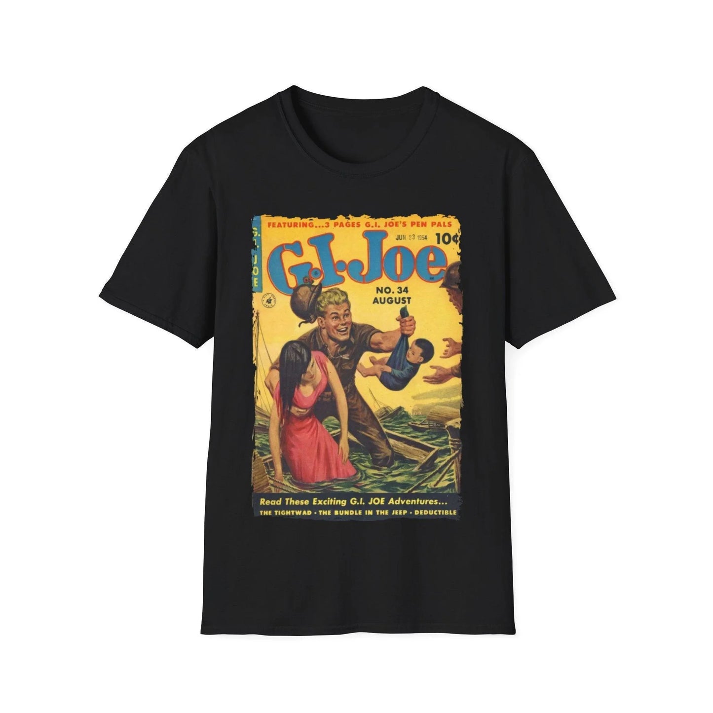 G.I. Joe No.34 unisex softstyle cotton crew neck T-shirt in black with printed design, regular fit, Printify brand