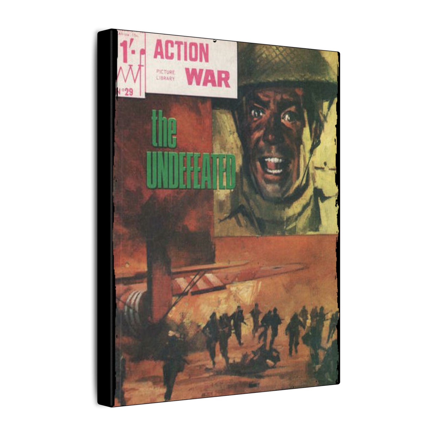 Close-up of the canvas texture highlighting matte finish and detailed brushstroke patterns from a low-angle shot of Action