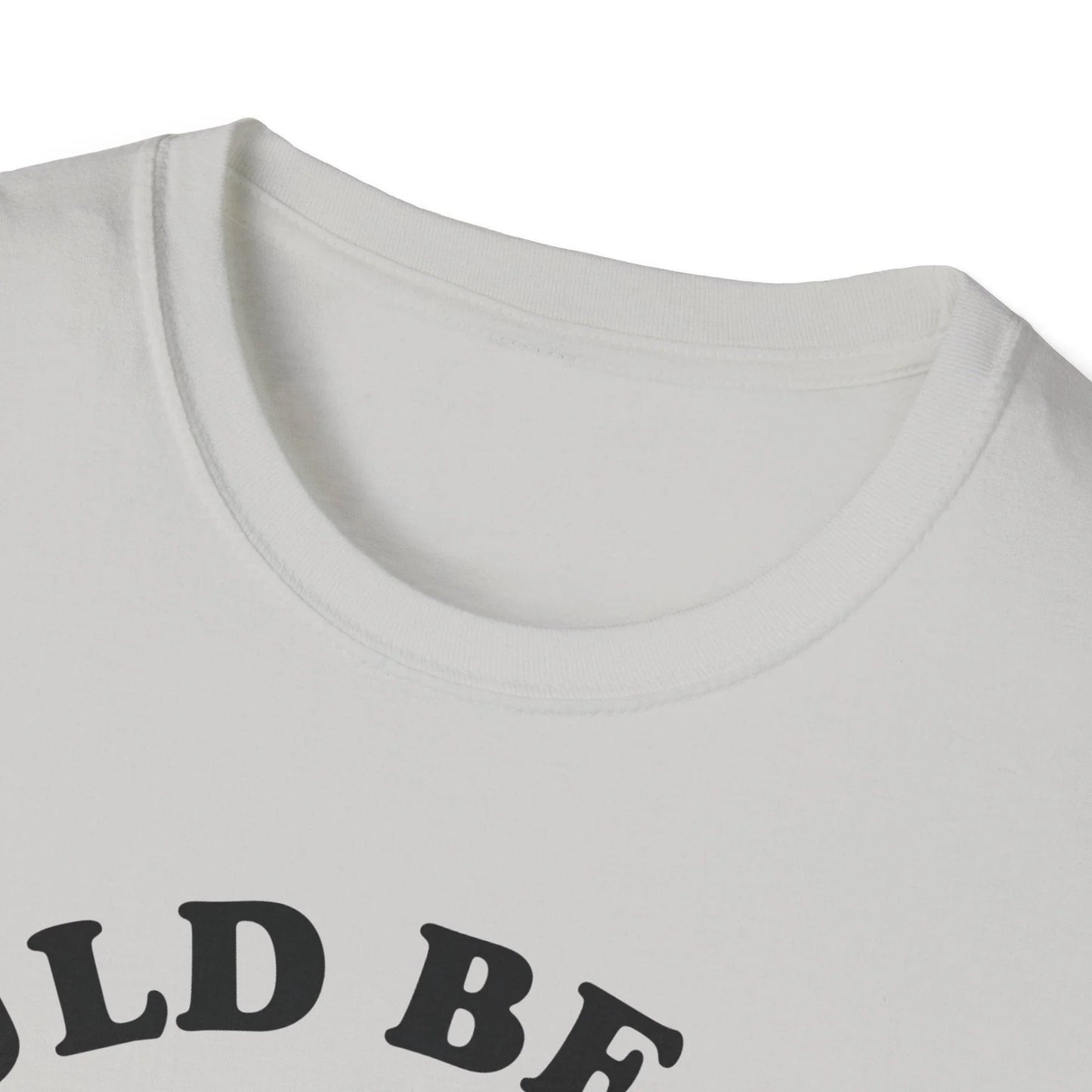 Close-up of the black unisex Softstyle T-shirt's collar stitching and fabric texture from a front angle highlighting the