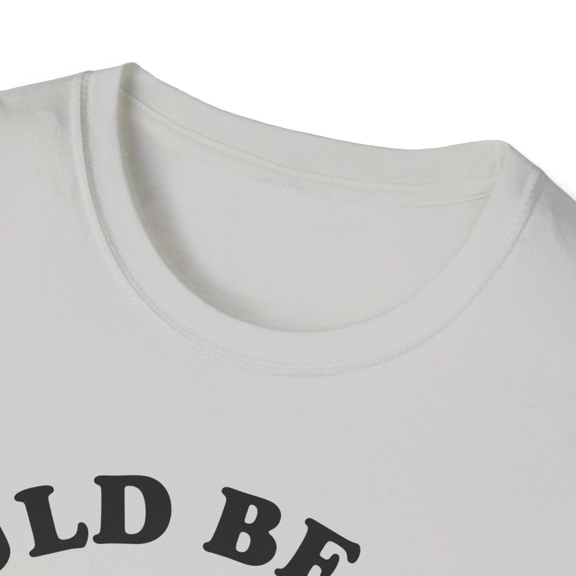 Close-up of the black unisex Softstyle T-shirt's collar stitching and fabric texture from a front angle highlighting the