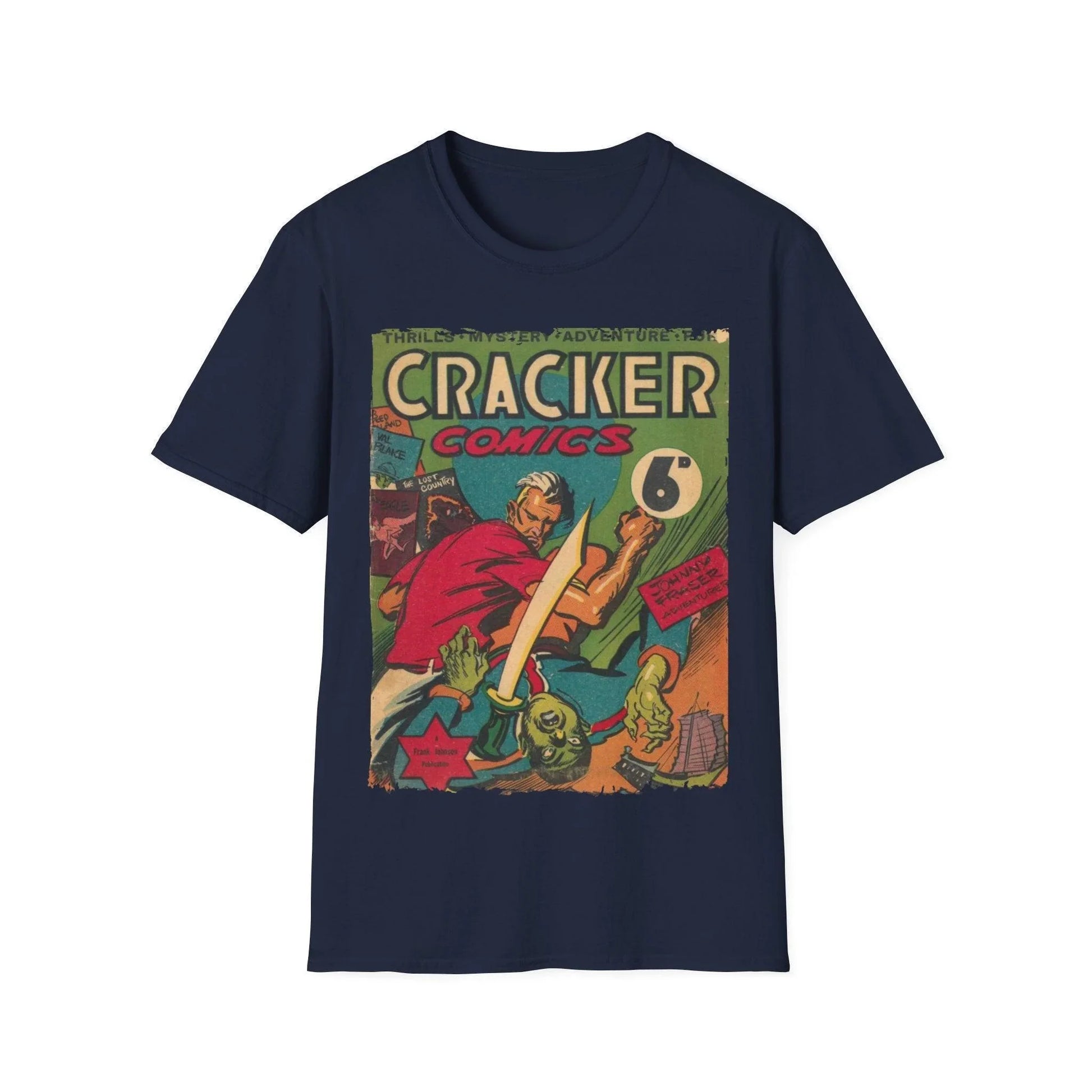 Close-up of the Cracker 1943 T-shirt's subtle fabric weave and relaxed fit, showcasing the heathered dark gray color and
