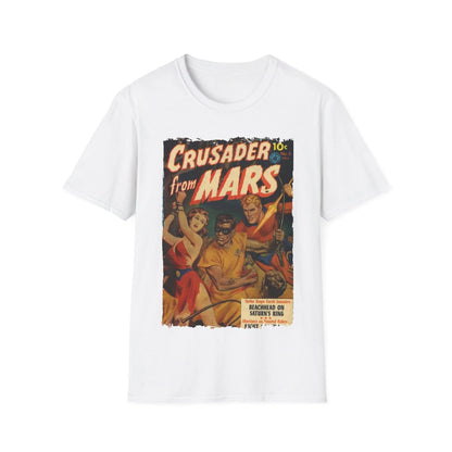 Crusader from Mars 2 unisex softstyle cotton crew neck T-shirt in black with printed sci-fi graphic, regular fit, DTG