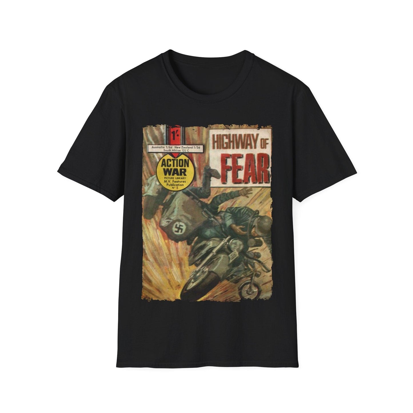 Printify Action War #5 unisex cotton crew neck T-shirt with regular fit, vibrant graphic, short sleeves, and soft fabric