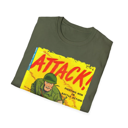 Close-up of the lightweight cotton fabric's subtle heathered texture and the neatly stitched neckline detail from a slightly