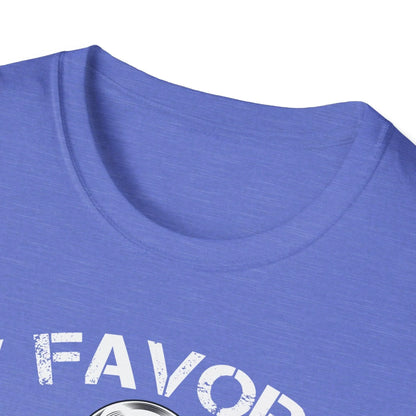 Close-up of the unisex fit label on navy Favorite Veteran Papa T-Shirt showing fabric blend and size detail
