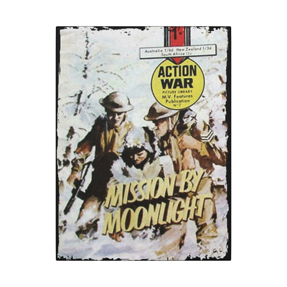 Close-up of the "Action War #7" canvas edge showing textured print detail and vibrant color contrast along the canvas border.