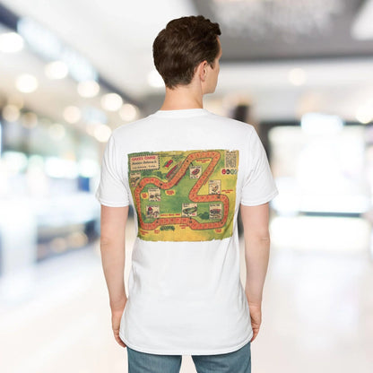 Close-up of the Jet Black No.5 unisex softstyle T-shirt’s neckline and sleeve seam showcasing the smooth fabric finish and