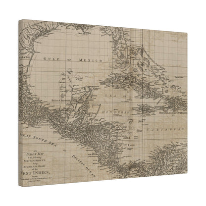 Close-up of the intricate map details highlighting Caribbean islands and vibrant color accents on the Canvas chart of the