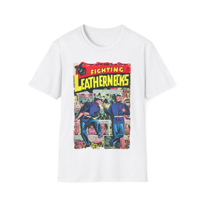 Close-up of the Fighting Leathernecks #6 unisex softstyle T-shirt fabric displaying smooth black cotton blend and subtle