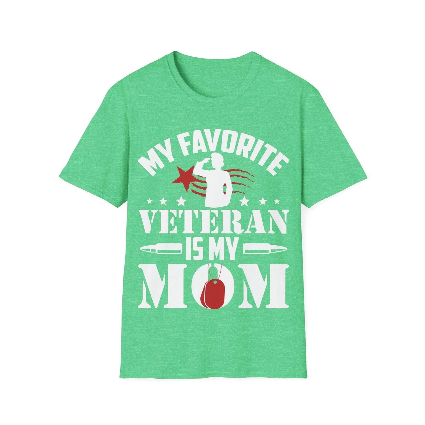 Close-up of the Favorite Veteran Mom T-Shirt’s soft cotton fabric, showcasing the relaxed fit and smooth heather gray
