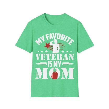Close-up of the Favorite Veteran Mom T-Shirt’s soft cotton fabric, showcasing the relaxed fit and smooth heather gray