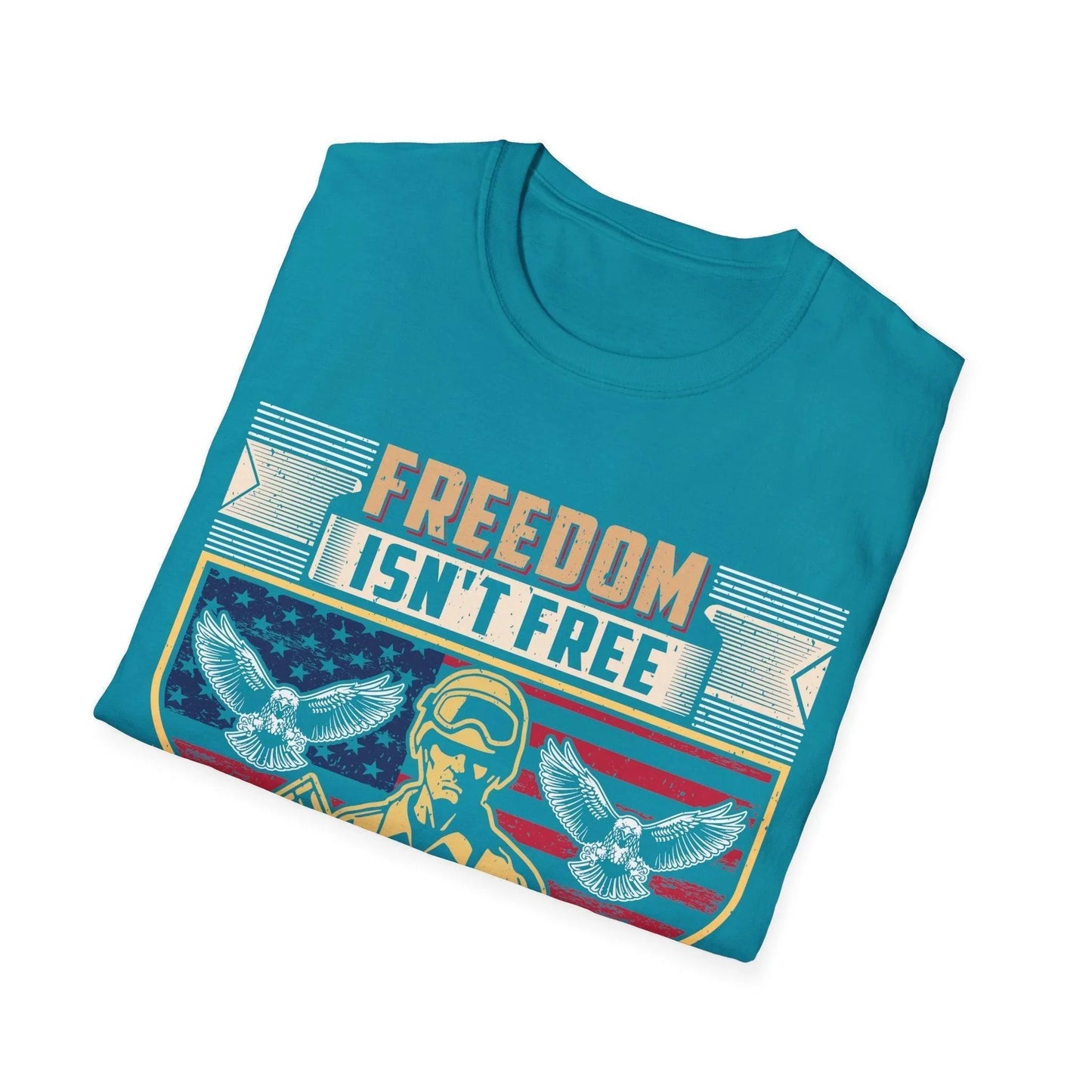 Close-up of the unisex softstyle fabric in deep navy, highlighting the smooth texture and subtle stitching along the