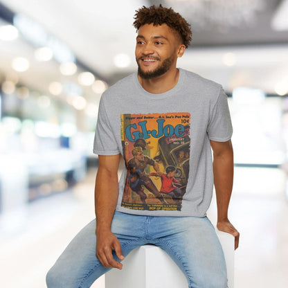 Close-up of the G.I. Joe No.28 T-shirt collar displaying the unisex fit, soft fabric texture, and subtle stitching detail.