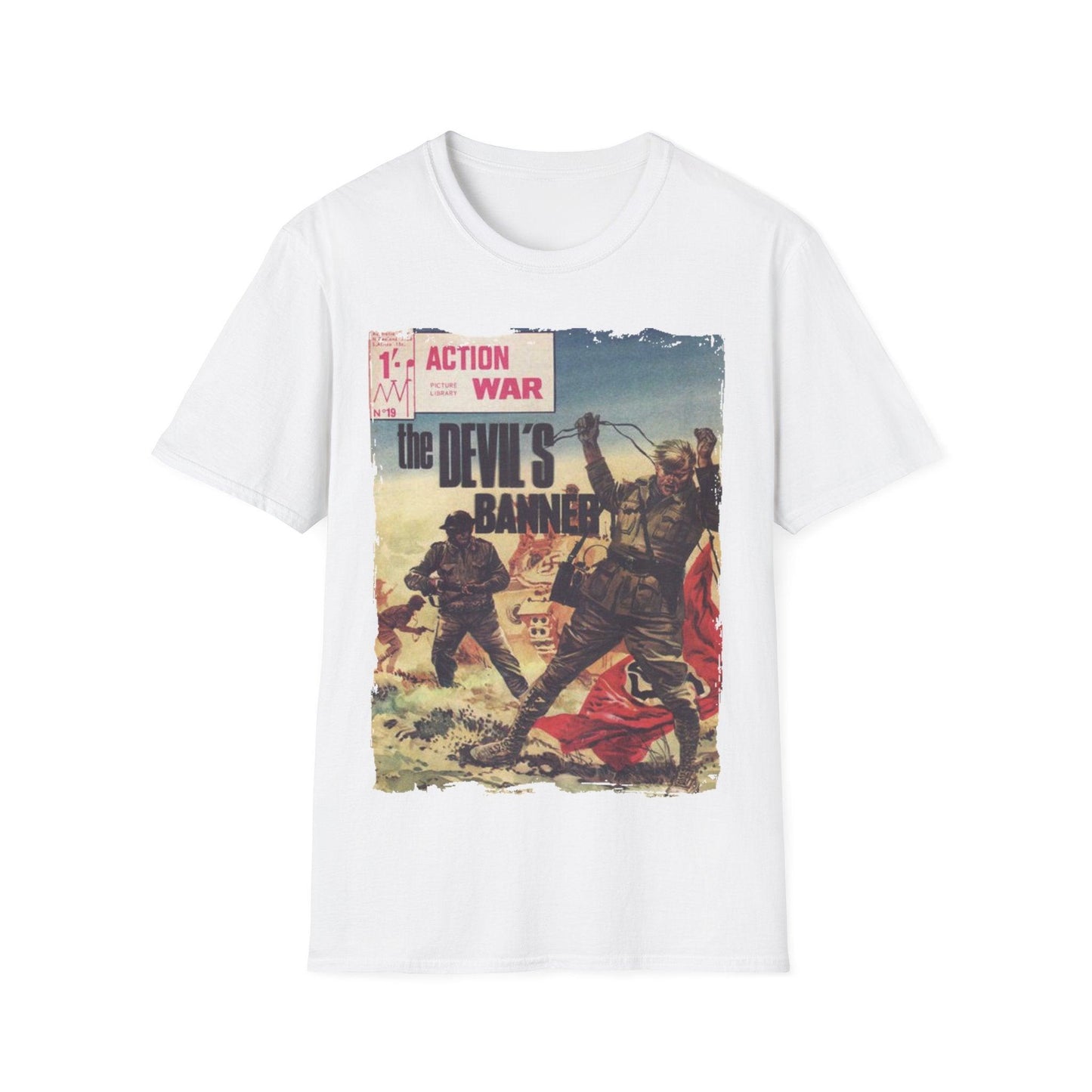 Close-up of the unisex softstyle T-shirt's collar showing reinforced stitching and smooth seam finish in vibrant black color.