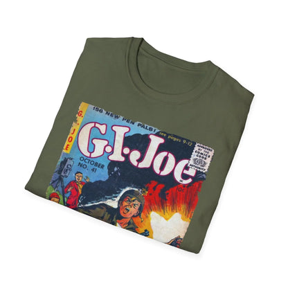 Close-up of the G.I. Joe No.41 softstyle T-shirt’s narrow crew neckline with reinforced stitching in bold red color.
