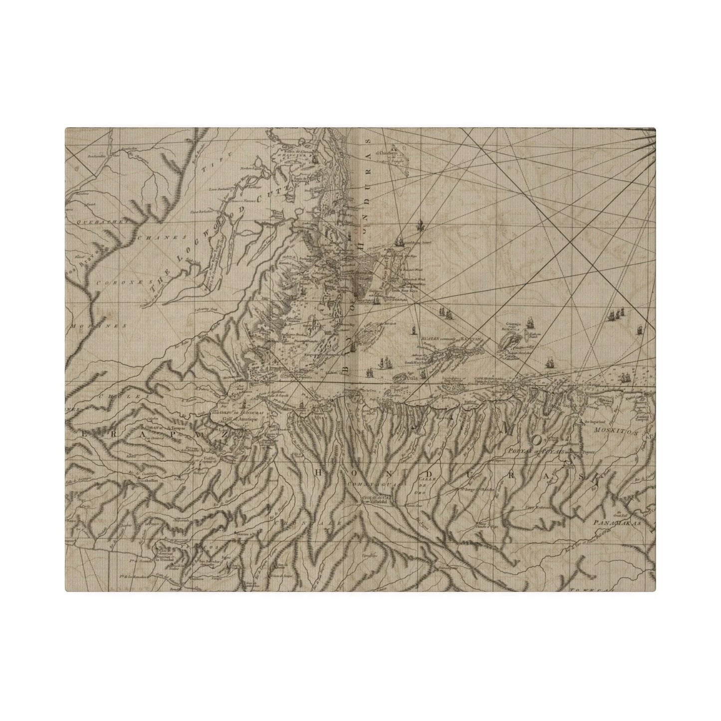 Close-up of the vibrant, textured canvas surface highlighting the rich colors and natural fibers of the Bay of Honduras