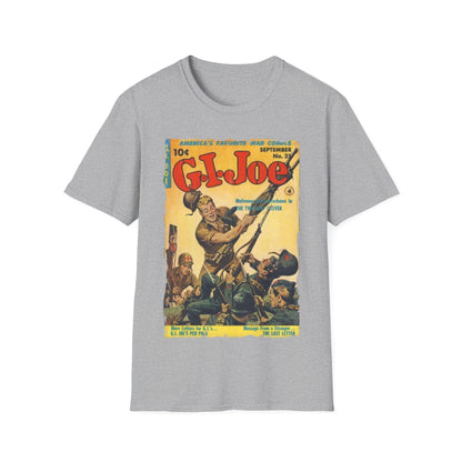 Close-up of the G.I. Joe No.25 softstyle T-shirt neckline showcasing the smooth ribbed collar and subtle stitching detail.