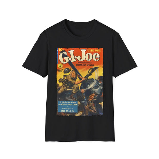 G.I. Joe No.7 unisex softstyle cotton crew neck T-shirt in black with printed design, regular fit, DTG print by Printify
