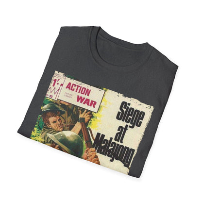 Close-up of the unisex softstyle T-shirt displaying vibrant red color, crew neckline, and subtle fabric texture from a