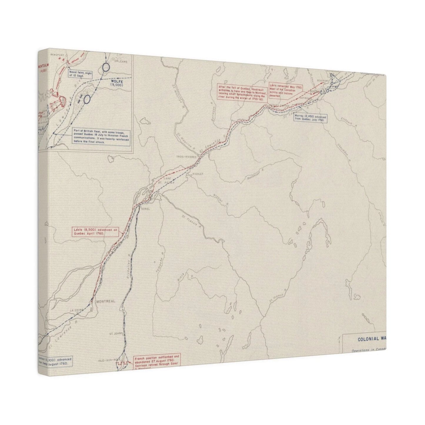 Close-up of textured canvas surface highlighting aged, worn finish and subtle color variations for Colonial Wars artwork