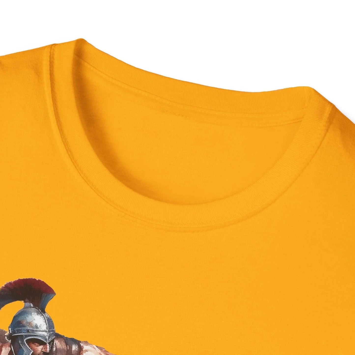 Close-up of the olive green fabric showing the relaxed fit and soft jersey texture of the Ancient Combat unisex T-shirt from