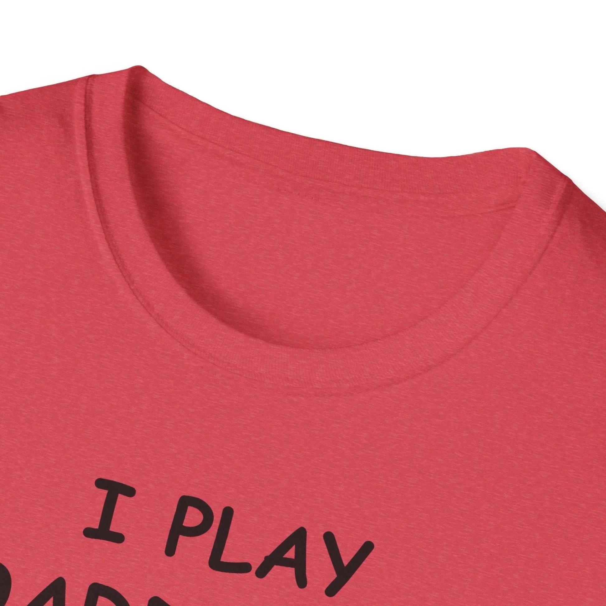 Close-up of the Black I Play Boardgames T-Shirt’s soft fabric showing subtle heather texture and reinforced neck stitching.