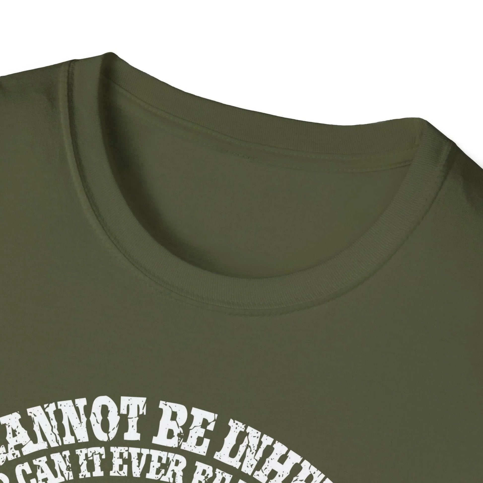 Close-up of the unisex softstyle T-shirt’s neckline and smooth fabric texture in vibrant forest green color