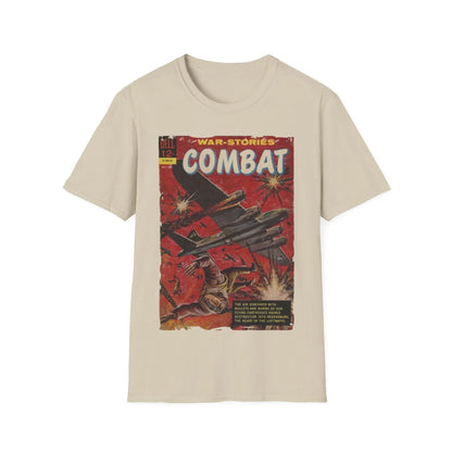 Close-up of the Combat Dec 1962 T-shirt's woven neck label and softstretch fabric detail from a front angle.