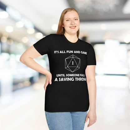 Close-up of the white unisex softstyle T-shirt neckline showcasing smooth stitching and relaxed fit from a front angle.