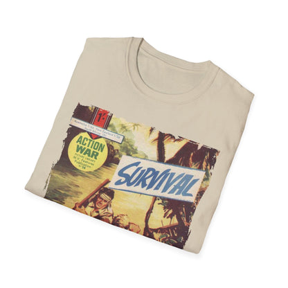 Close-up of the soft royal blue fabric with subtle heather pattern and stitched neckline detail, highlighting the T-shirt's